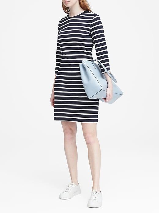 Banana Republic Womens Stripe Soft Ponte T-shirt Dress Bold Blue Stripe Size L