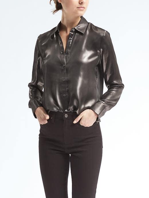 Banana Republic Womens Heritage Liquid Shirt - Black/silver