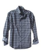 Banana Republic Mens Camden Fit Custom Wash Plaid Shirt - Dutch Blue