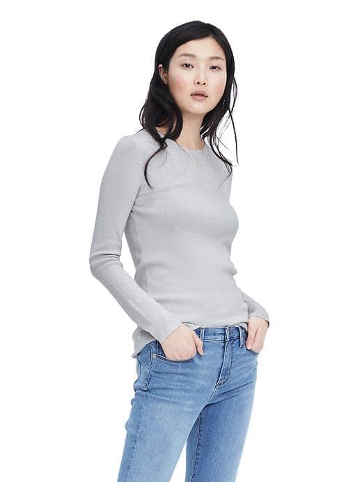 Banana Republic Womens Merino Ribbed Crew Sweater - Light Gray