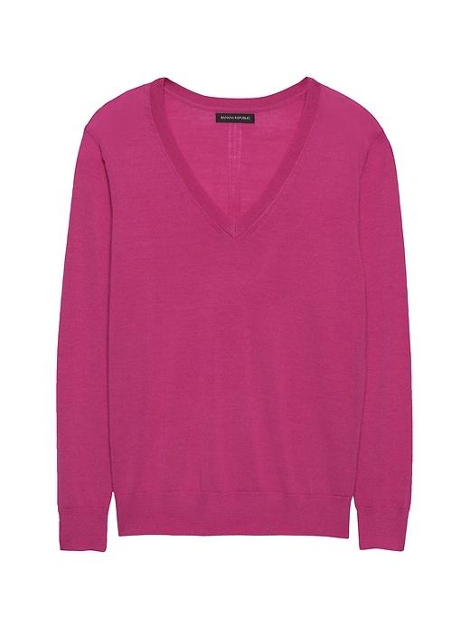 Banana Republic Womens Machine-washable Merino Boyfriend V-neck Sweater Bright Magenta Size Xs