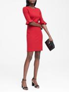 Banana Republic Womens Petite Ponte Flutter-sleeve Dress Ultra Red Size 2