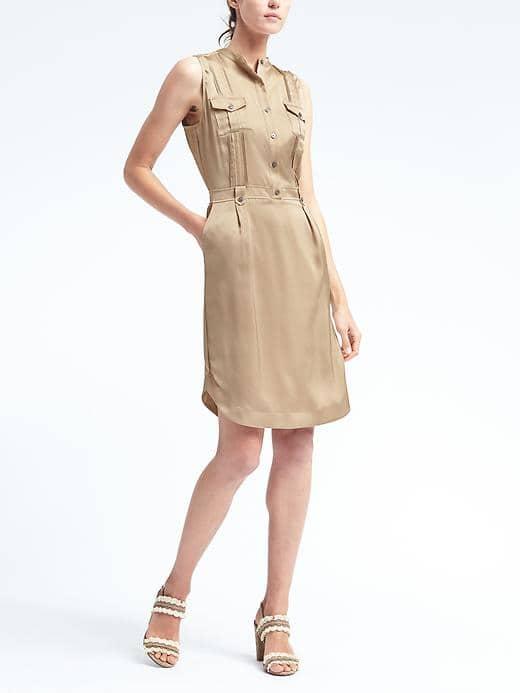 Banana Republic Womens Pintuck Utility Dress - Golden Beige