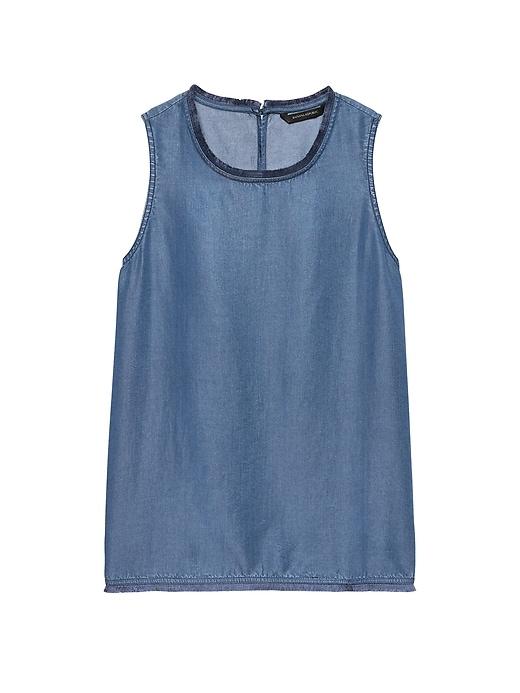 Banana Republic Womens Petite Fringe-trim Tencel Shell Light Wash Size S