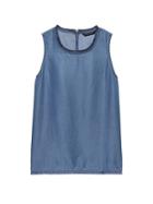 Banana Republic Womens Petite Fringe-trim Tencel Shell Light Wash Size S