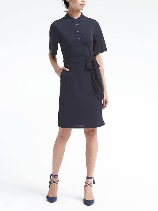 Banana Republic Womens Scallop Collar Shirtdress - Navy
