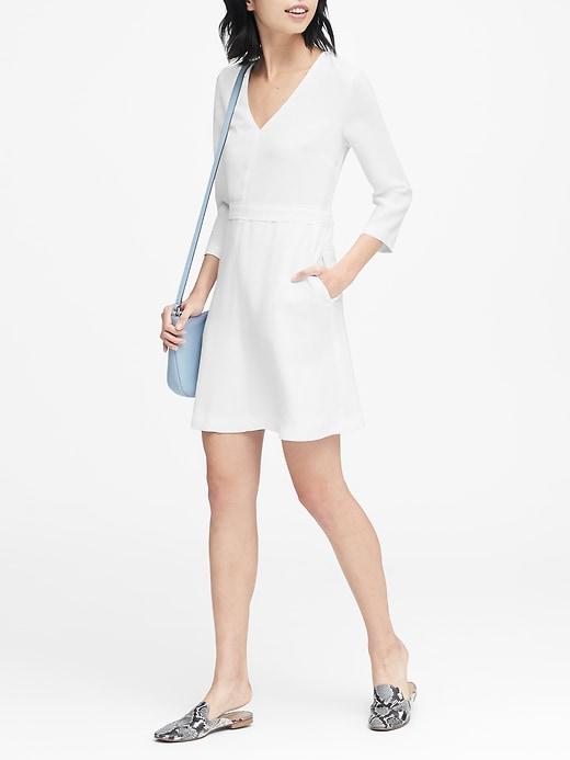 Banana Republic Womens Solid V-neck Fit-and-flare Dress White Size 4