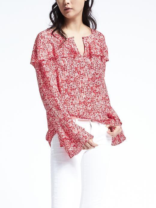Banana Republic Womens Multi Flounce Shirt - Red Print