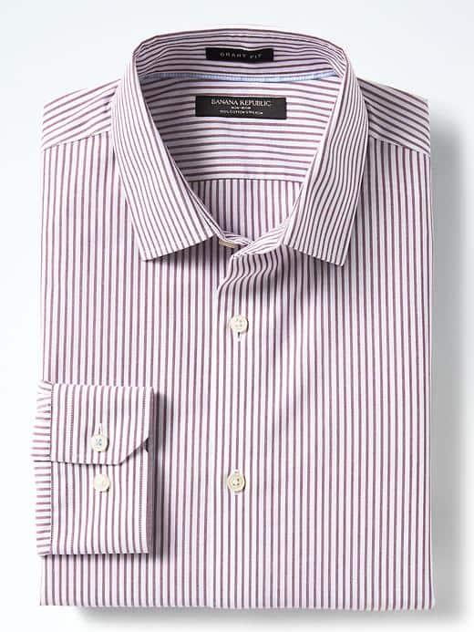 Banana Republic Mens Grant Fit Non Iron Stretch Stripe Shirt - Dried Cherry