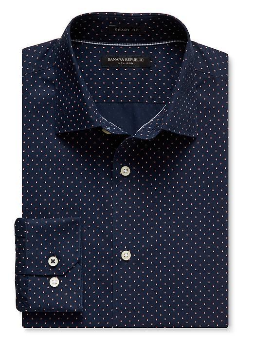 Banana Republic Mens Camden Fit Print Non Iron Cotton Shirt Size L Tall - Navy Star