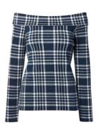 Banana Republic Womens Brushed Off-the-shoulder Top Blue Plaid Size Xl