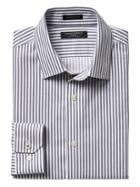 Banana Republic Mens Camden Standard Fit Non Iron Stretch Stripe Shirt - Riviera Blue