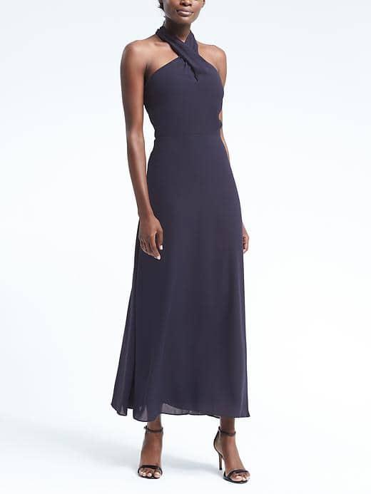 Banana Republic Womens Cross Front Maxi Dress - Dark Night