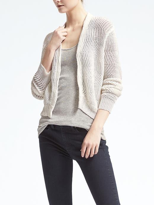 Banana Republic Womens Stripe Italian Linen Crop Open Cardigan - White