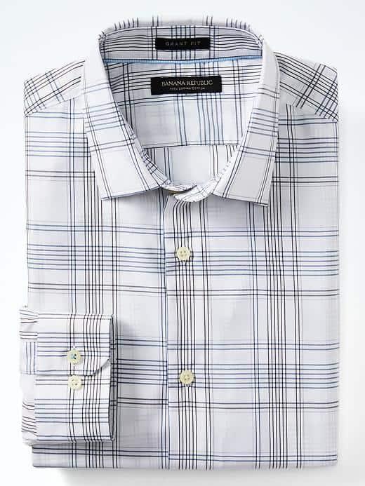 Banana Republic Mens Grant Fit Supima Poplin Shirt - White/blue