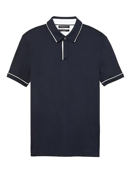 Banana Republic Mens Slim Luxury Touch Polo With Piping - Navy