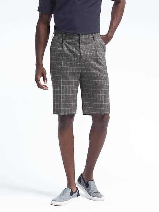 Banana Republic Mens Emerson Windowpane Linen Short - Navy