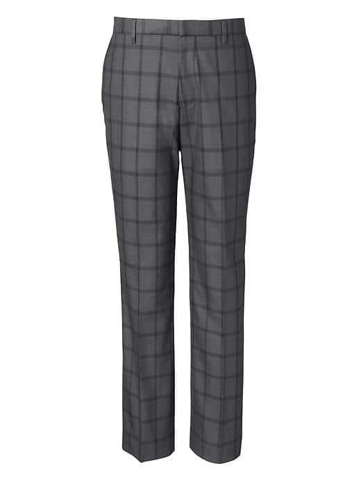 Banana Republic Mens Slim Plaid Non Iron Stretch Pant - Charcoal