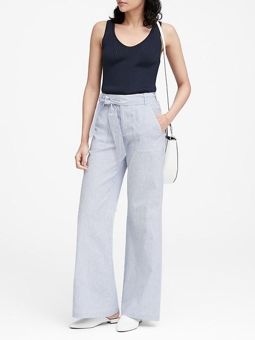 Banana Republic High-rise Wide-leg Linen-cotton Pant