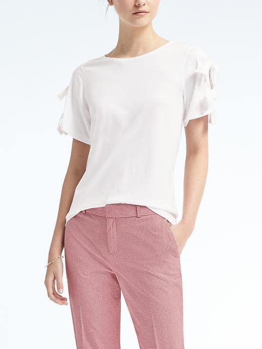 Banana Republic Womens Bow Sleeve Couture Tee - White