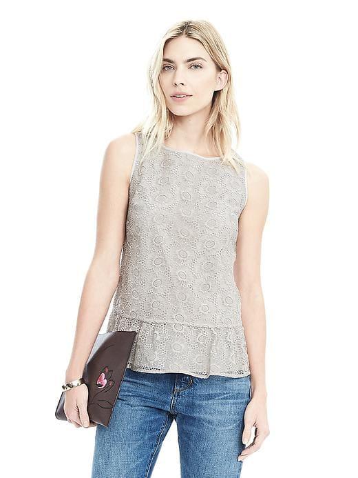 Banana Republic Womens Sleeveless Ruffle Hem Top - City Grey
