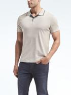 Banana Republic Mens Slim Luxury Touch Dot Print Polo - Light Gray Heather