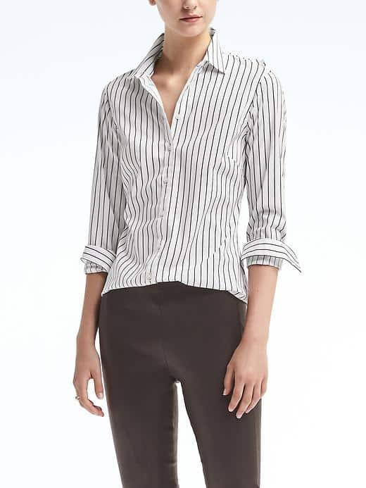 Banana Republic Womens Riley Fit Ruffle Cutout Shirt - Multi Stripe
