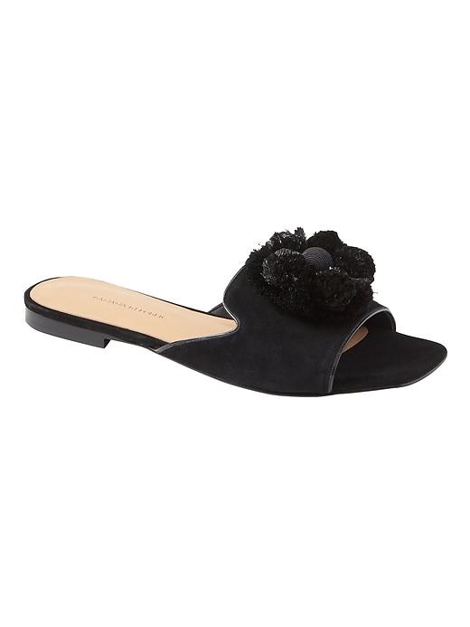 Banana Republic Womens Pom Pom Loafer Slide Black Suede Size 8