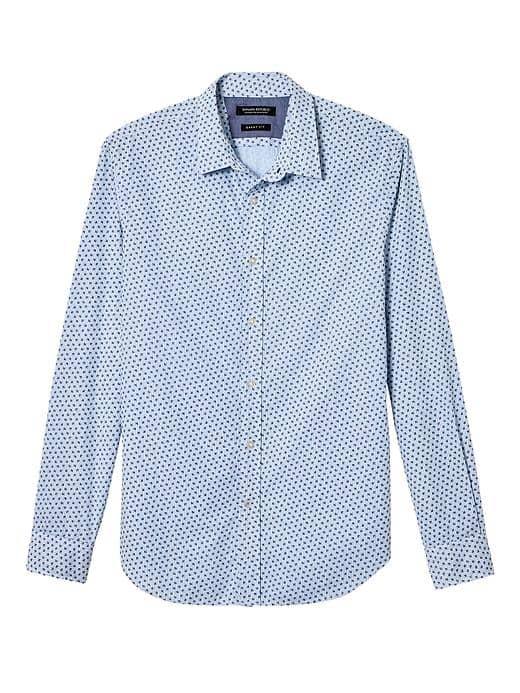Banana Republic Mens Grant Slim Fit Custom Wash Floral Stripe Shirt - Blue Porcelain