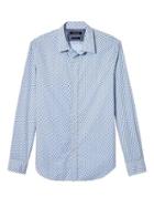 Banana Republic Mens Grant Slim Fit Custom Wash Floral Stripe Shirt - Blue Porcelain