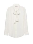 Banana Republic Womens Heritage Dillon Classic-fit Tie-front Semi-sheer Silk Shirt White Size L
