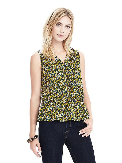 Banana Republic Floral Wrap Tank Size L Petite - Loch Green