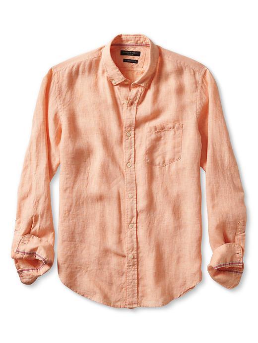Banana Republic Mens Camden Fit Basketweave Linen Shirt Size L Tall - Orange