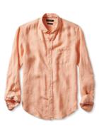 Banana Republic Mens Camden Fit Basketweave Linen Shirt Size L Tall - Orange