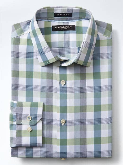 Banana Republic Mens Camden Fit Non Iron Medium Stripe Shirt - Navy Star