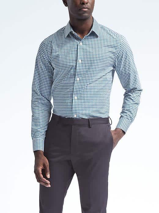 Banana Republic Grant Fit Non Iron Stretch Check Shirt - Malibu Blue