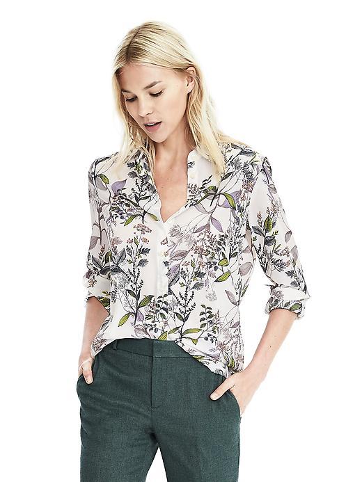 Banana Republic Dillon Fit Botanical Print Shirt - Cream