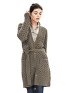 Banana Republic Womens Cable Knit Belted Long Cardigan Size L - Tigers Eye Green