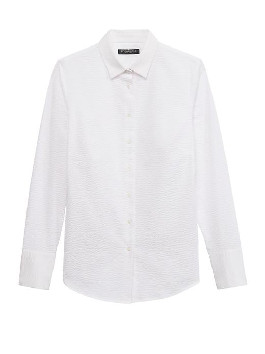 Banana Republic Womens Petite Riley Tailored-fit Seersucker Shirt White Size 12