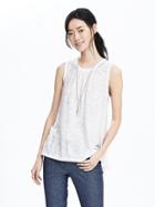 Banana Republic Womens Embroidered Trim Cotton Modal Tank Size L - White