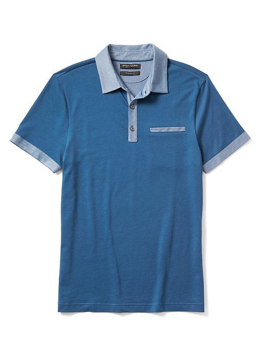 Banana Republic Mens Luxury Touch Plaited Polo - Cascade Blue
