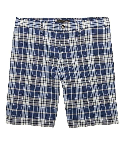 Banana Republic Mens 9 Stretch-cotton Aiden Slim Plaid Short Baltic Blue Size 31w