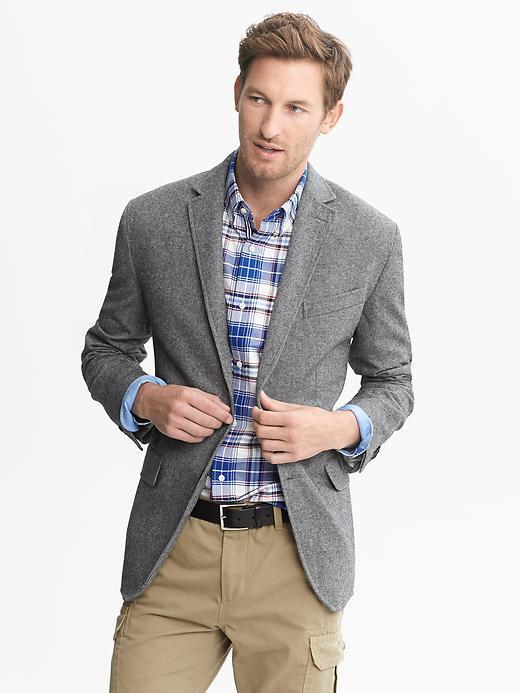 Banana Republic Tailored Fit Grey Cotton Two Button Blazer - Grey Heather