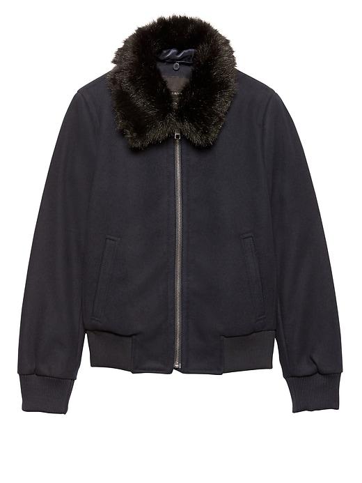 Banana Republic Womens Italian Melton Wool Blend Bomber Jacket Navy Size S