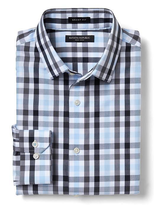 Banana Republic Mens Grant Fit Non Iron Gingham Shirt - Damselfish Blue