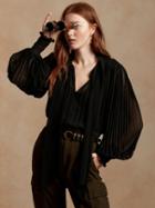 Petite Pleated Tie-neck Top