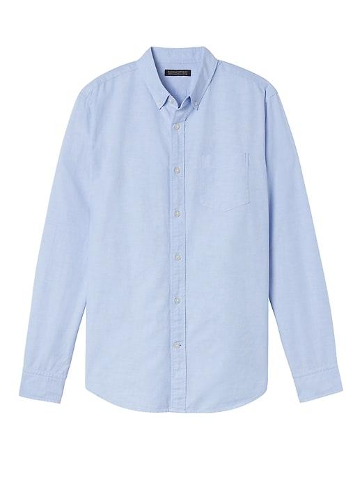 Banana Republic Mens Camden Standard-fit Cotton-stretch Oxford Shirt Blue Size M