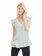 Banana Republic Womens V Neck Ruffle Tank Size L - Antarctic Blue