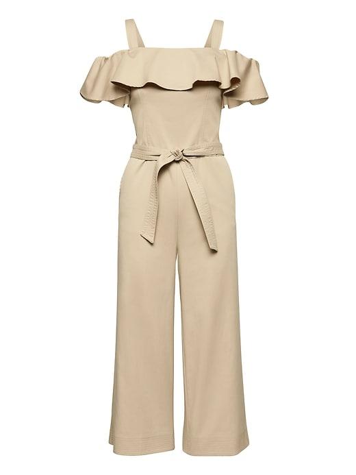 Banana Republic Womens Off-the-shoulder Cropped Wide-leg Jumpsuit Golden Beige Size 4