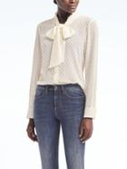Banana Republic Dillon Fit Clip Dot Tie Neck Shirt - White